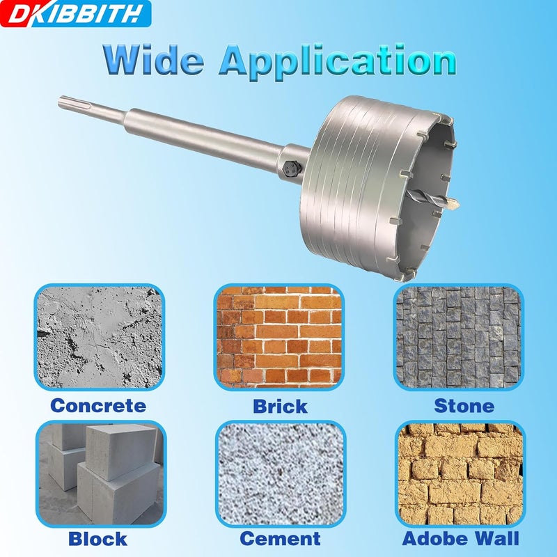 DKIBBITH 5" Concrete Hole Saw, 125mm Tungsten Steel Core Bit for Cinder Block, Brick, Rock, Plank Walls for Pipes or mini Split Lines, with SDS Plus Shank and 2 Center Positioning Drill Bits. - Image 5